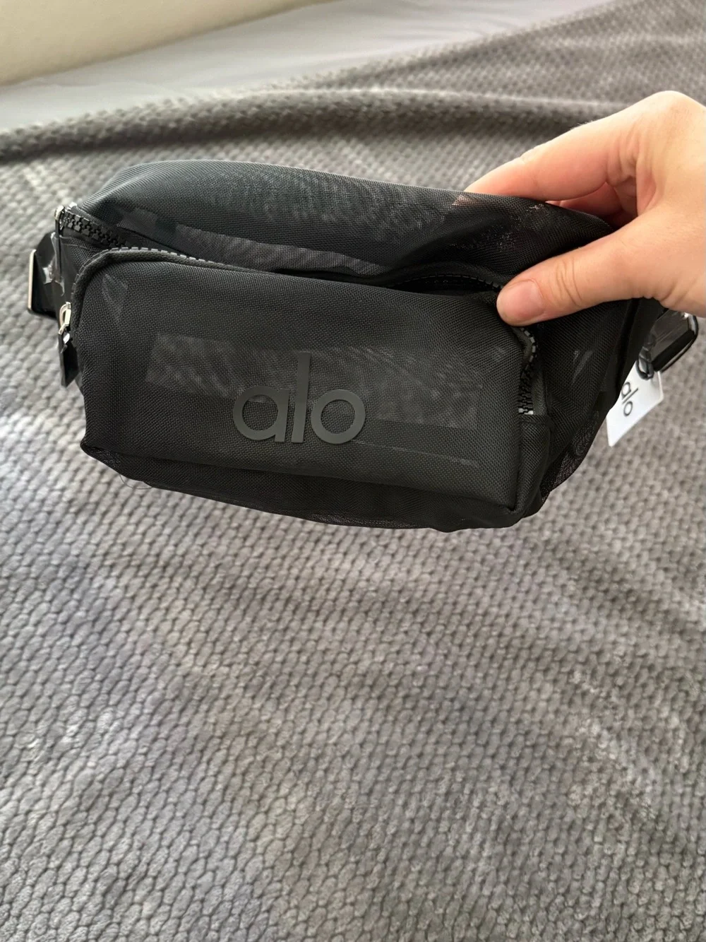 ALO Yoga Black Crossbody Waist Bag with Shiny Buckle